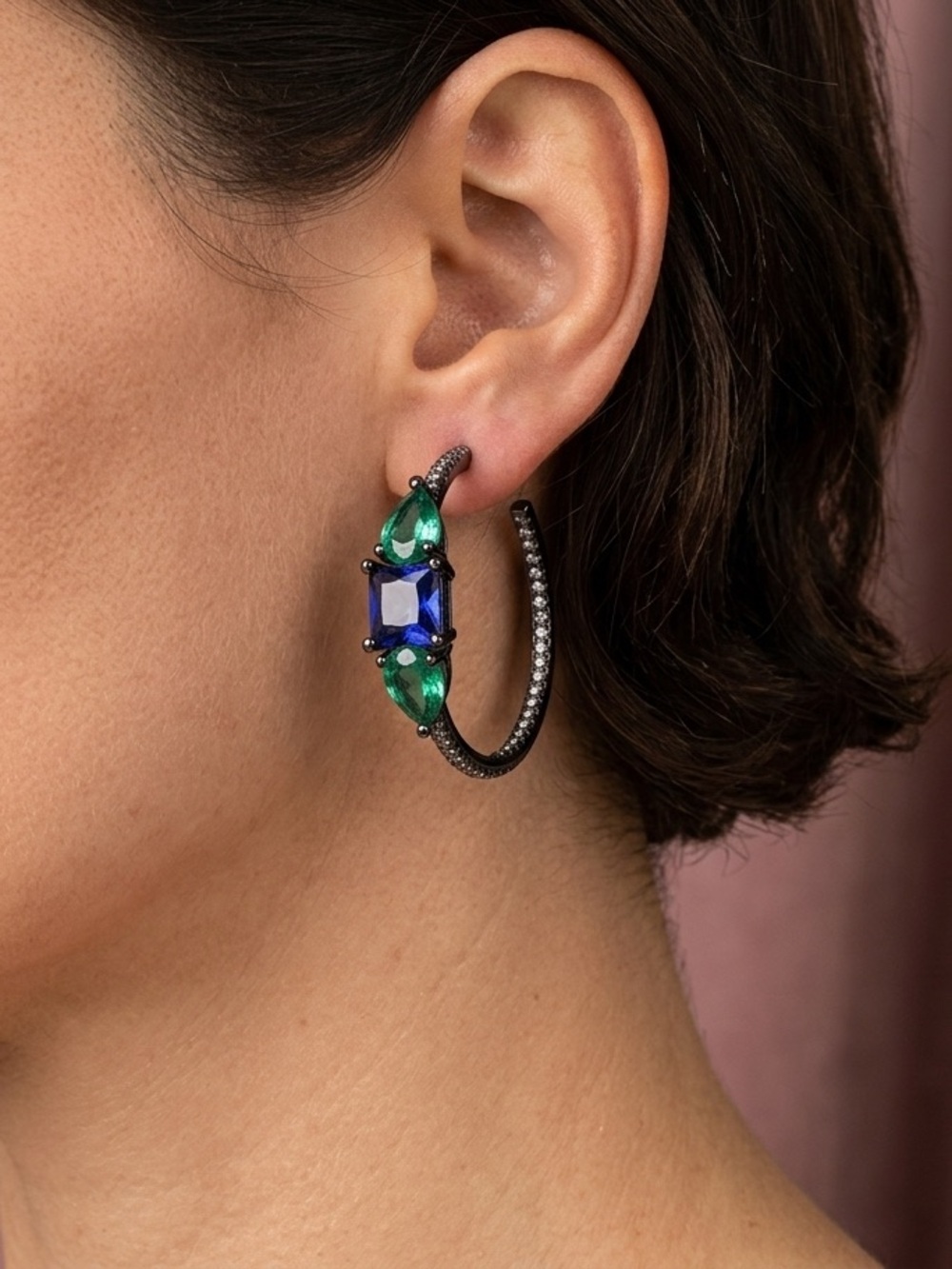 GLASS Stone Hoops Earrings | Party Earrings